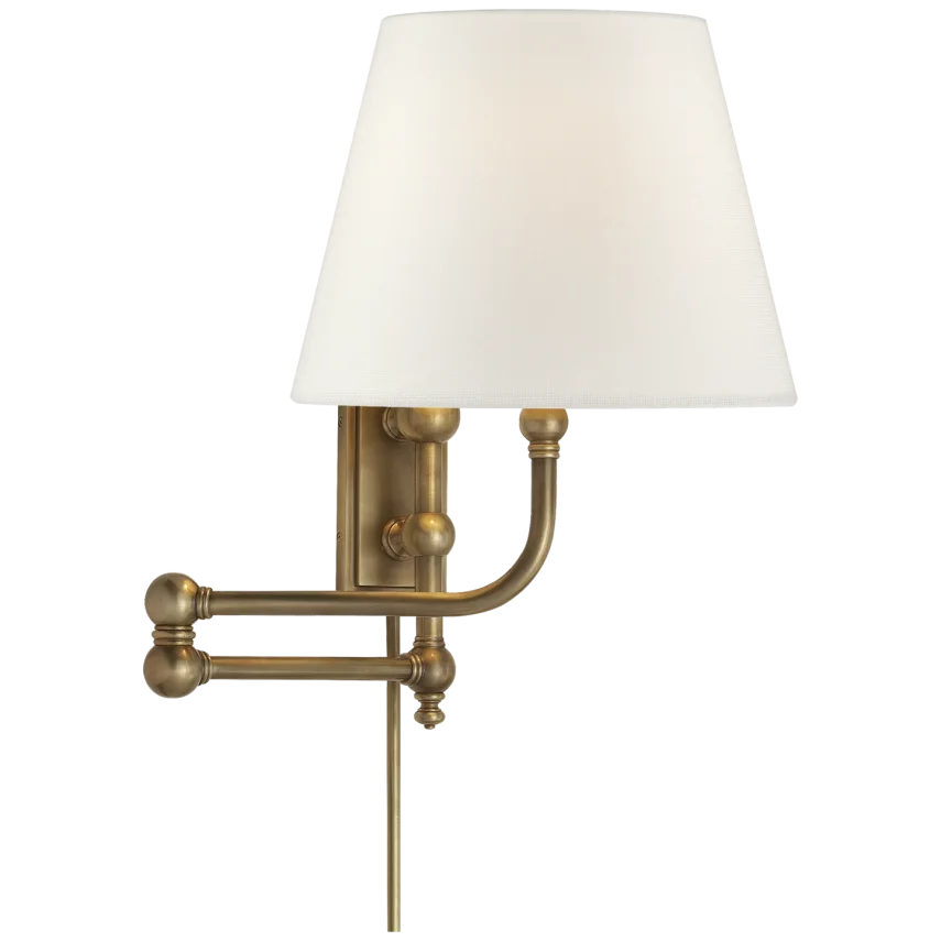 Pinlico Swing Arm-Visual Comfort-VISUAL-CHD 2154AB-L-Wall LightingAntique-Burnished Brass-Linen Shade-1-France and Son