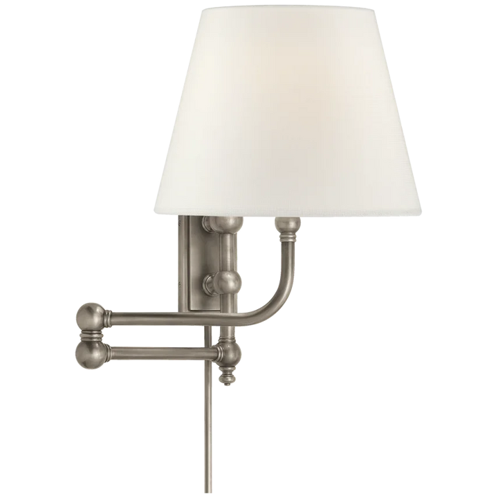 Pinlico Swing Arm-Visual Comfort-VISUAL-CHD 2154AN-L-Wall LightingAntique Nickel-Linen Shade-4-France and Son