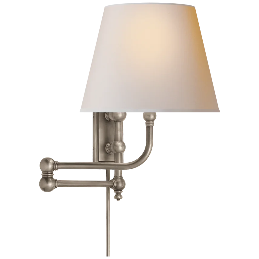 Pinlico Swing Arm-Visual Comfort-VISUAL-CHD 2154AN-NP-Wall LightingAntique Nickel-Natural Paper Shade-6-France and Son