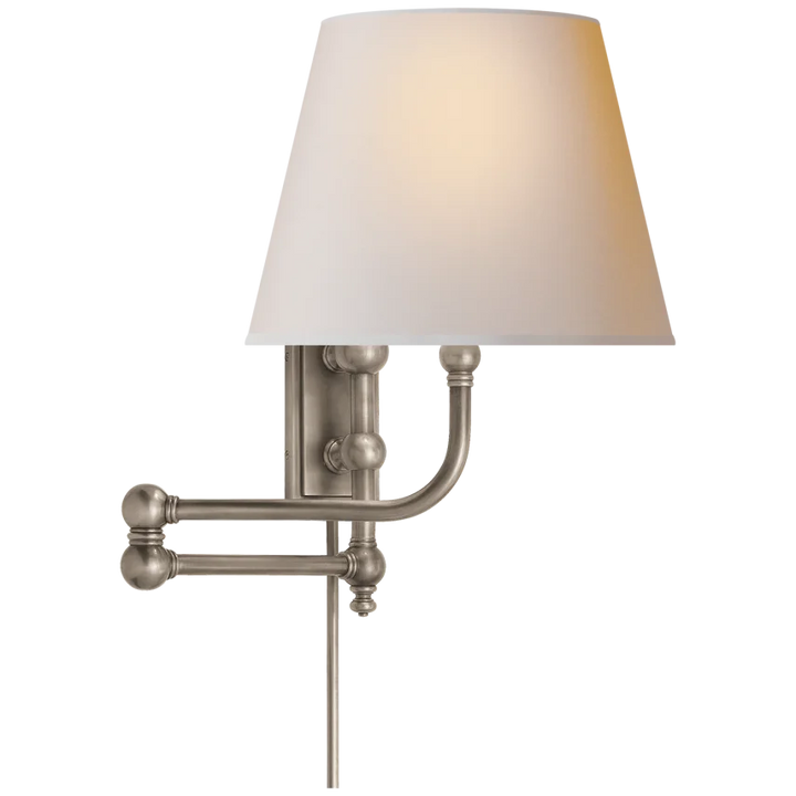 Pinlico Swing Arm-Visual Comfort-VISUAL-CHD 2154AN-NP-Wall LightingAntique Nickel-Natural Paper Shade-6-France and Son