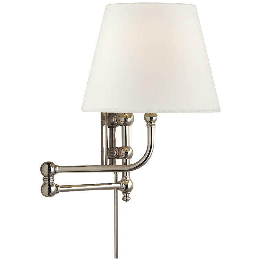 Pinlico Swing Arm-Visual Comfort-VISUAL-CHD 2154PN-L-Wall LightingPolished Nickel-Linen Shade-7-France and Son