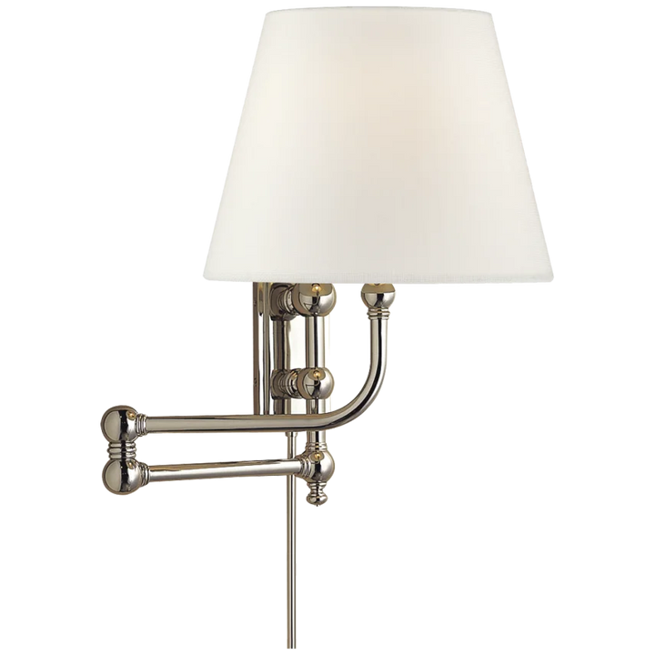 Pinlico Swing Arm-Visual Comfort-VISUAL-CHD 2154PN-L-Wall LightingPolished Nickel-Linen Shade-7-France and Son