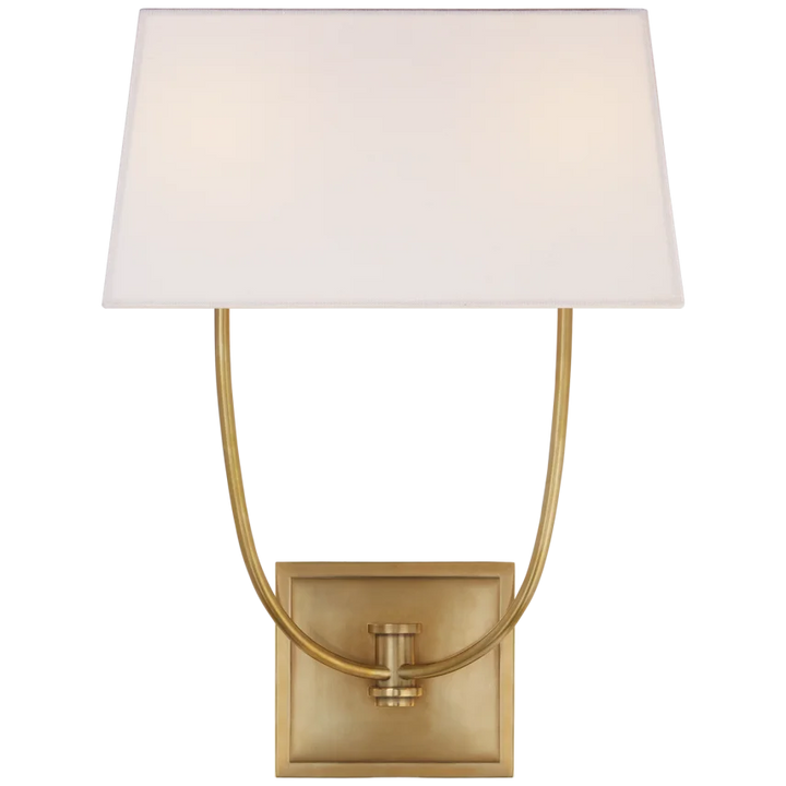 Venty Double Sconce-Visual Comfort-VISUAL-CHD 2621AB-L-Wall LightingAntique-Burnished Brass-Linen Shade-1-France and Son