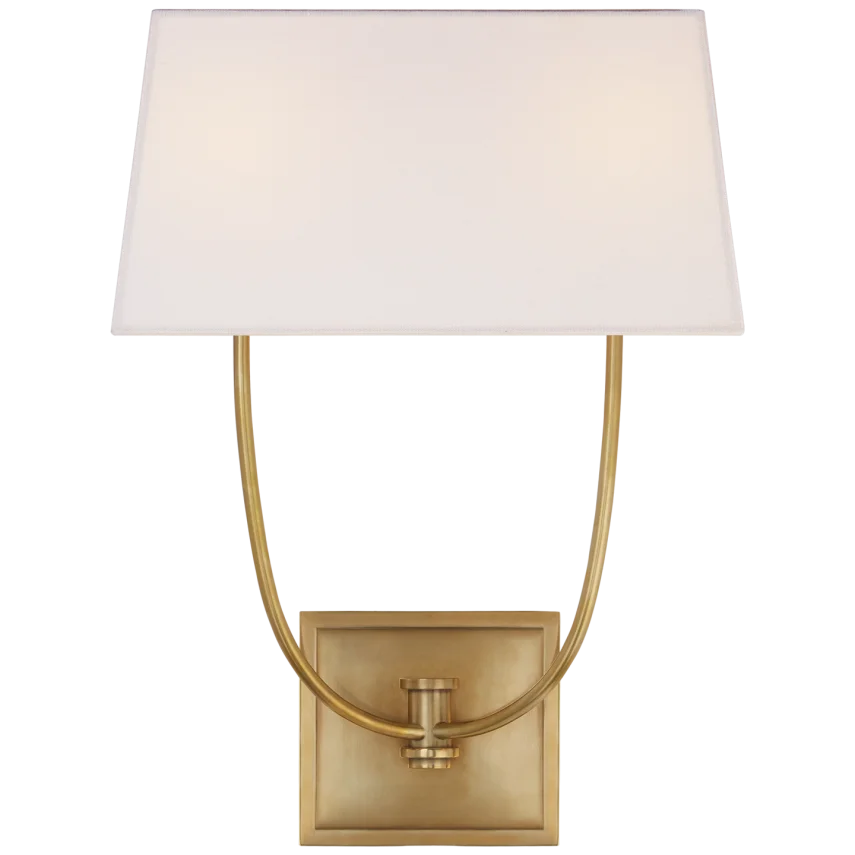 Venty Double Sconce-Visual Comfort-VISUAL-CHD 2621AB-L-Wall LightingAntique-Burnished Brass-Linen Shade-1-France and Son