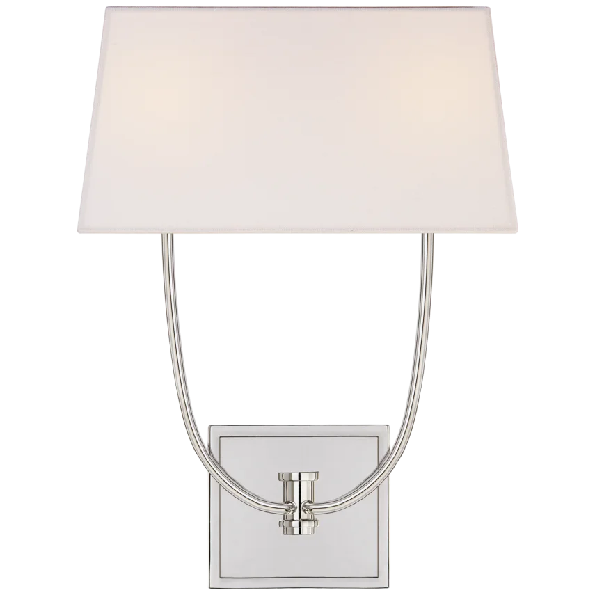 Venty Double Sconce-Visual Comfort-VISUAL-CHD 2621PN-L-Wall LightingPolished Nickel-Linen Shade-3-France and Son