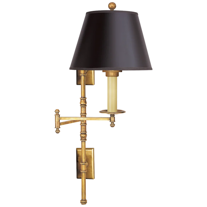 Dory Double Backplate Swing Arm-Visual Comfort-VISUAL-CHD 5102AB-B-Wall LightingAntique-Burnished Brass-Black Paper Shade-1-France and Son