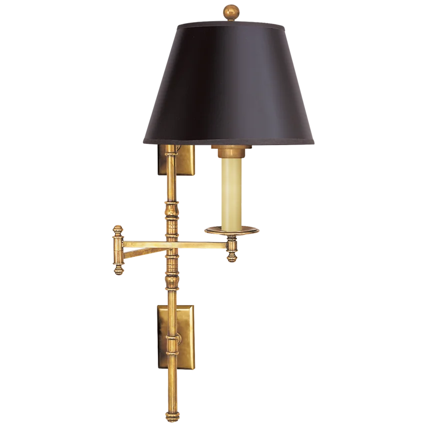 Dory Double Backplate Swing Arm-Visual Comfort-VISUAL-CHD 5102AB-B-Wall LightingAntique-Burnished Brass-Black Paper Shade-1-France and Son
