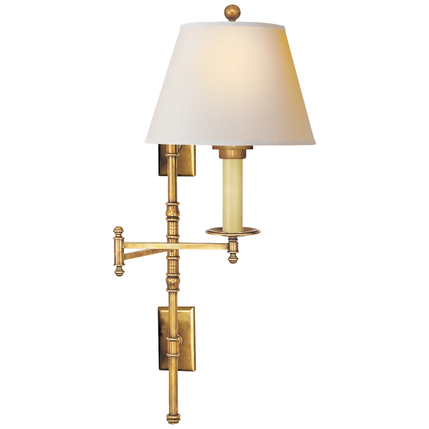 Dory Double Backplate Swing Arm-Visual Comfort-VISUAL-CHD 5102AB-NP-Wall LightingAntique-Burnished Brass-Natural Paper Shade-2-France and Son