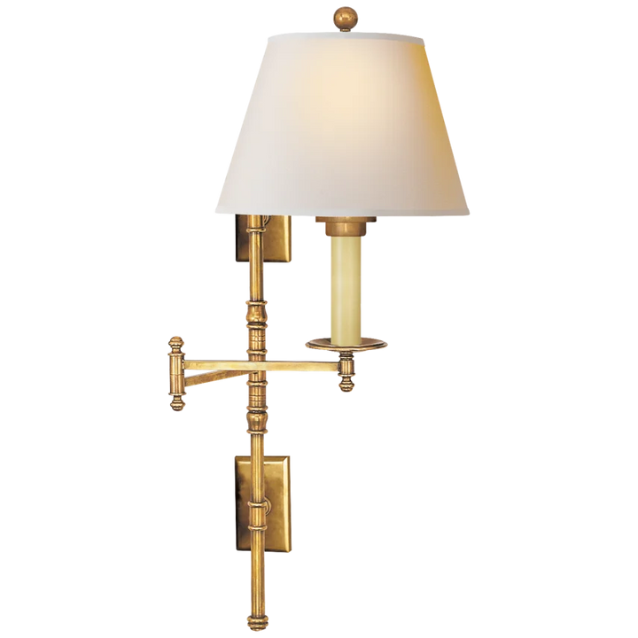 Dory Double Backplate Swing Arm-Visual Comfort-VISUAL-CHD 5102AB-NP-Wall LightingAntique-Burnished Brass-Natural Paper Shade-2-France and Son