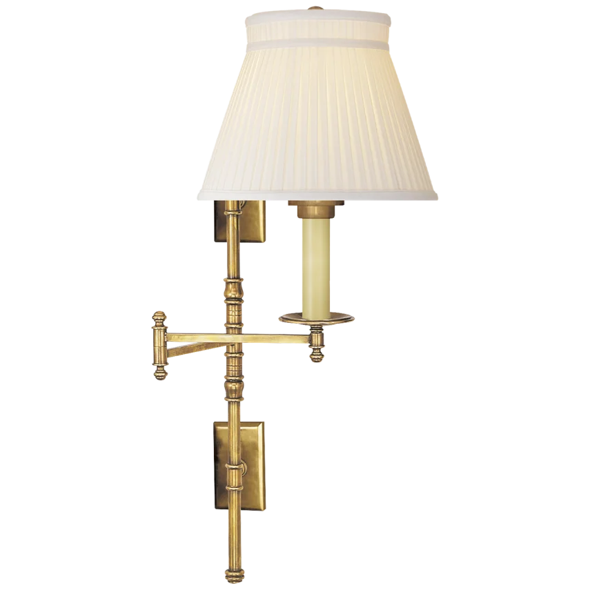 Dory Double Backplate Swing Arm-Visual Comfort-VISUAL-CHD 5102AB-SC-Wall LightingAntique-Burnished Brass-Silk Crown Shade-3-France and Son