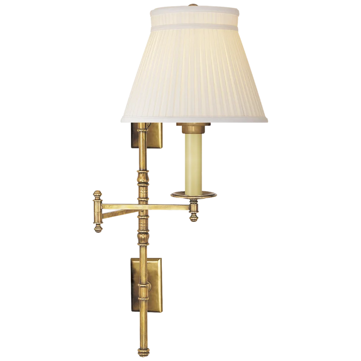 Dory Double Backplate Swing Arm-Visual Comfort-VISUAL-CHD 5102AB-SC-Wall LightingAntique-Burnished Brass-Silk Crown Shade-3-France and Son