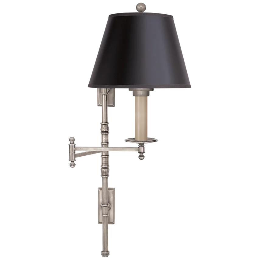 Dory Double Backplate Swing Arm-Visual Comfort-VISUAL-CHD 5102AN-B-Wall LightingAntique Nickel-Black Paper Shade-4-France and Son