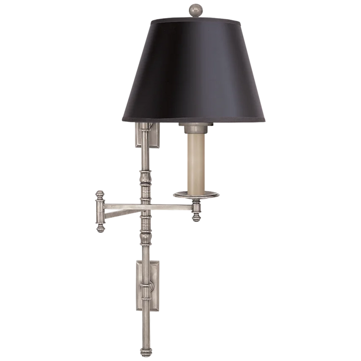 Dory Double Backplate Swing Arm-Visual Comfort-VISUAL-CHD 5102AN-B-Wall LightingAntique Nickel-Black Paper Shade-4-France and Son