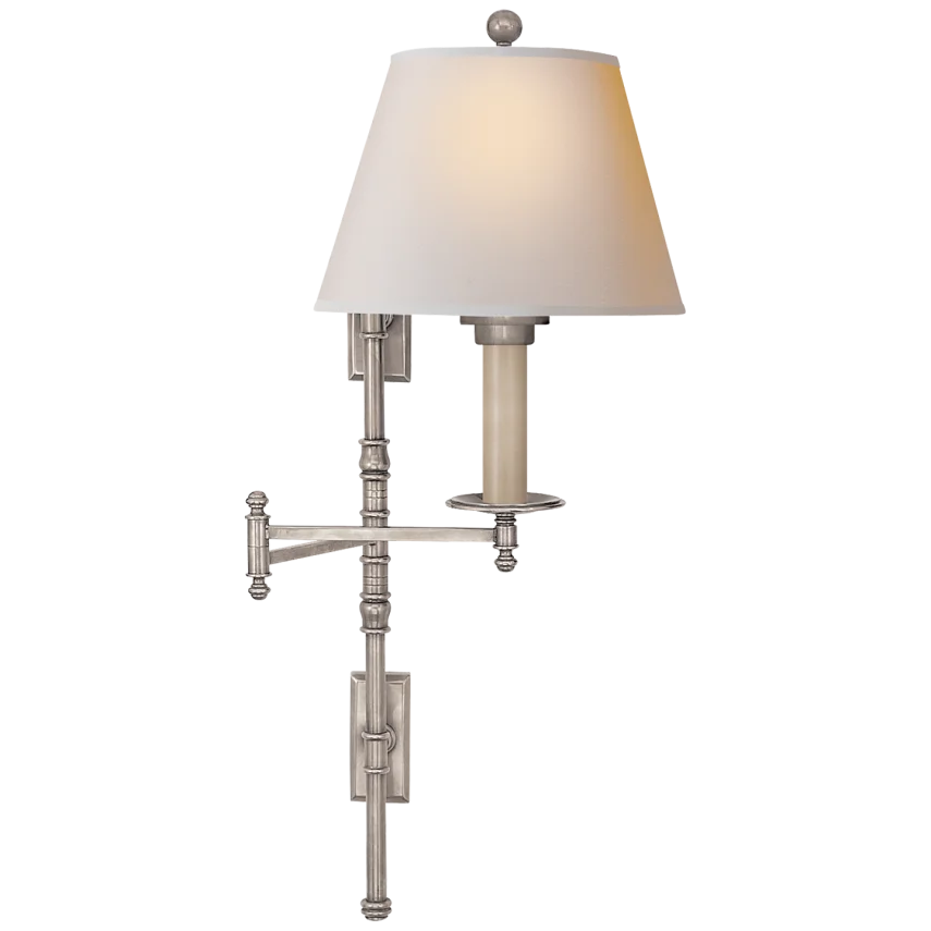 Dory Double Backplate Swing Arm-Visual Comfort-VISUAL-CHD 5102AN-NP-Wall LightingAntique Nickel-Natural Paper Shade-5-France and Son