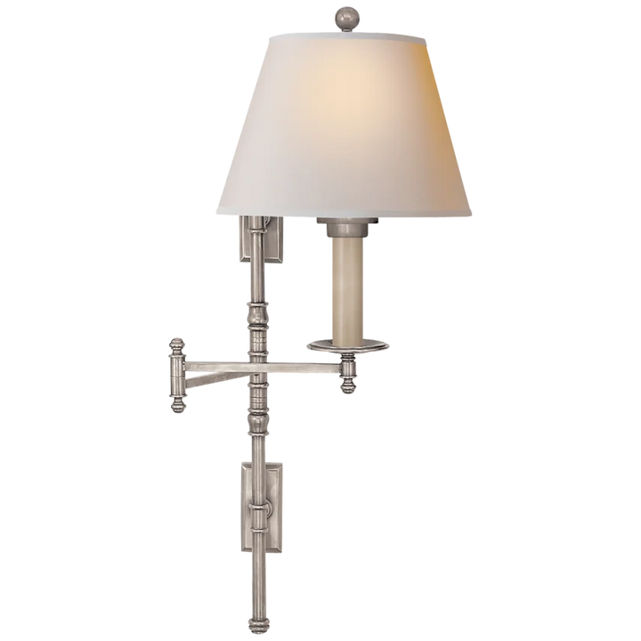 Dory Double Backplate Swing Arm-Visual Comfort-VISUAL-CHD 5102AN-NP-Wall LightingAntique Nickel-Natural Paper Shade-5-France and Son