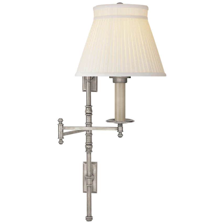 Dory Double Backplate Swing Arm-Visual Comfort-VISUAL-CHD 5102AN-SC-Wall LightingAntique Nickel-Silk Crown Shade-6-France and Son