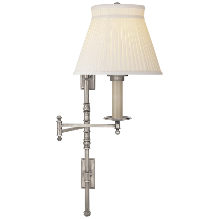 Dory Double Backplate Swing Arm-Visual Comfort-VISUAL-CHD 5102AN-SC-Wall LightingAntique Nickel-Silk Crown Shade-6-France and Son