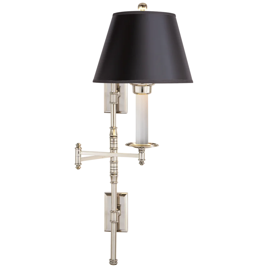 Dory Double Backplate Swing Arm-Visual Comfort-VISUAL-CHD 5102PN-B-Wall LightingPolished Nickel-Black Paper Shade-7-France and Son