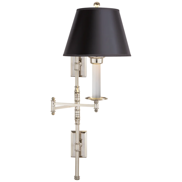 Dory Double Backplate Swing Arm-Visual Comfort-VISUAL-CHD 5102PN-B-Wall LightingPolished Nickel-Black Paper Shade-7-France and Son