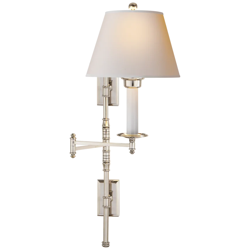 Dory Double Backplate Swing Arm-Visual Comfort-VISUAL-CHD 5102PN-NP-Wall LightingPolished Nickel-Natural Paper Shade-8-France and Son