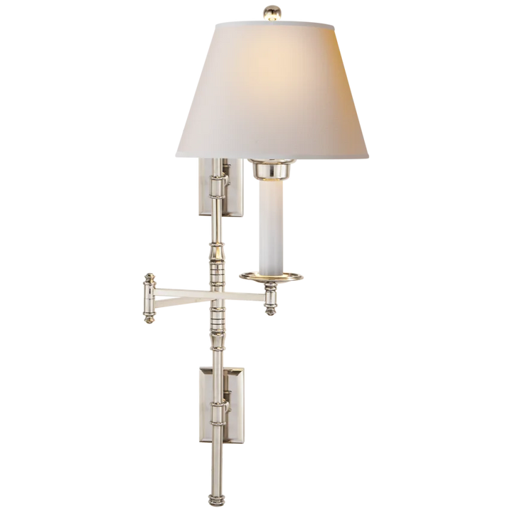 Dory Double Backplate Swing Arm-Visual Comfort-VISUAL-CHD 5102PN-NP-Wall LightingPolished Nickel-Natural Paper Shade-8-France and Son