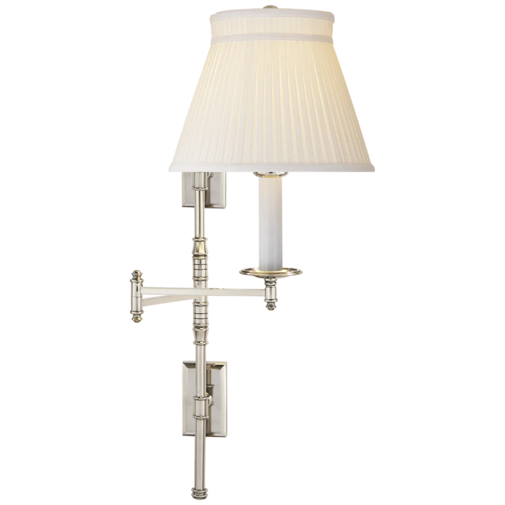 Dory Double Backplate Swing Arm-Visual Comfort-VISUAL-CHD 5102PN-SC-Wall LightingPolished Nickel-Silk Crown Shade-9-France and Son