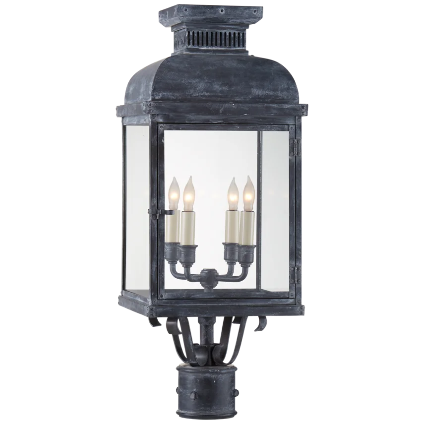 Suki Post Lantern-Visual Comfort-VISUAL-CHO 7821WZ-CG-Outdoor Post LanternsWeathered Zinc-Clear Glass-3-France and Son