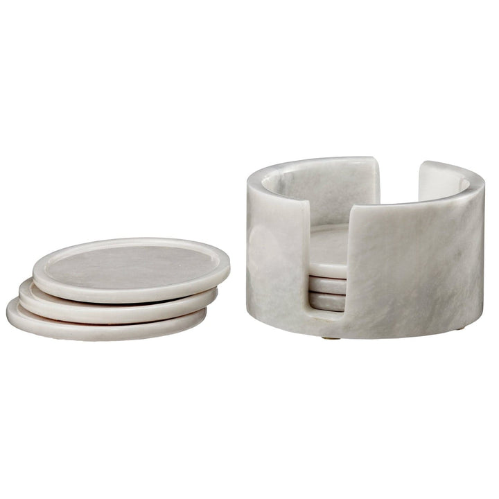 Dionysus Collection - 6 Piece Coaster Set w/Caddie-Marble Crafter-MC-CO25-PW-Bar DecorPearl White-5-France and Son