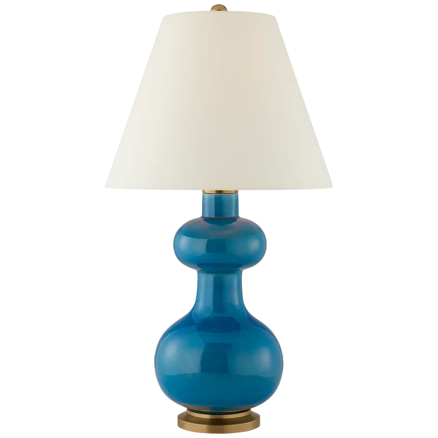 Chambell Table Lamp-Visual Comfort-VISUAL-CS 3606AQC-L-Table LampsMedium-Aqua Crackle-Linen Shade-12-France and Son