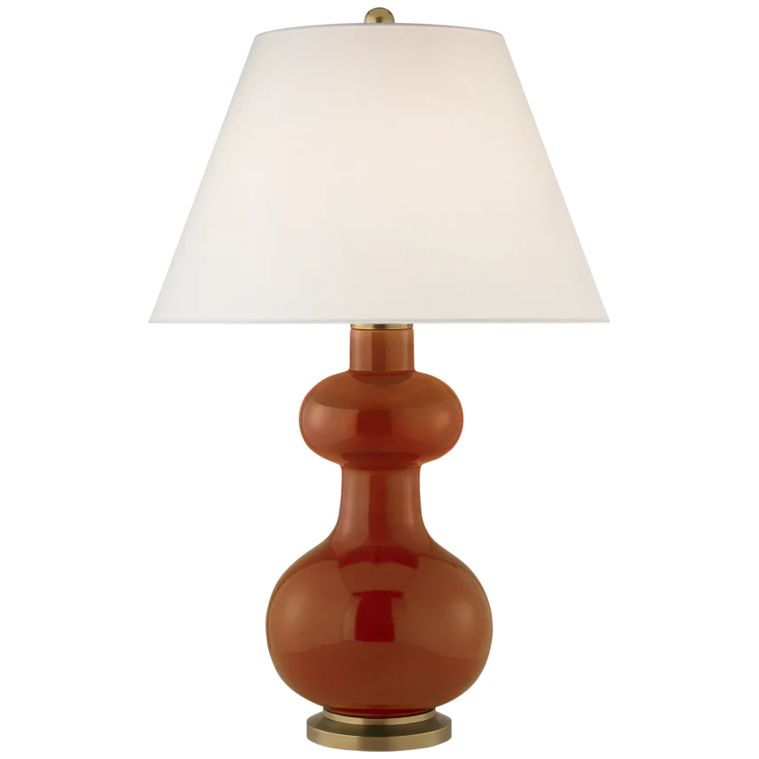 Chambell Table Lamp-Visual Comfort-VISUAL-CS 3606CIN-L-Table LampsMedium-Cinnabar-Linen Shade-13-France and Son