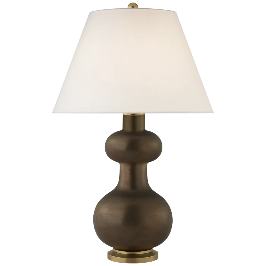 Chambell Table Lamp-Visual Comfort-VISUAL-CS 3606MBZ-L-Table LampsMedium-Matte Bronze-Linen Shade-15-France and Son