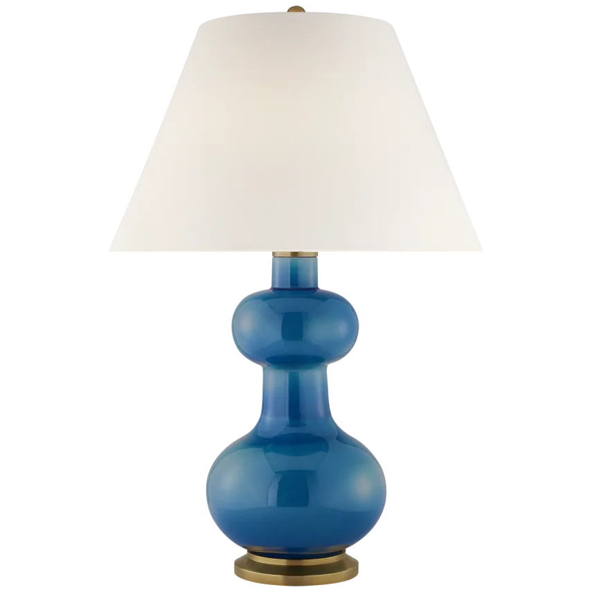 Chambell Table Lamp-Visual Comfort-VISUAL-CS 3607AQC-L-Table LampsLarge-Aqua Crackle-Linen Shade-9-France and Son