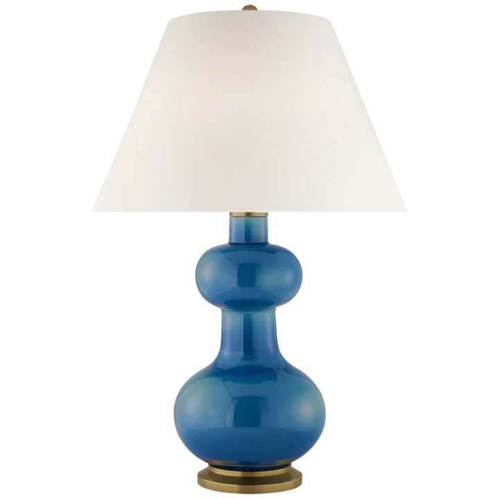 Chambell Table Lamp-Visual Comfort-VISUAL-CS 3607AQC-L-Table LampsLarge-Aqua Crackle-Linen Shade-9-France and Son