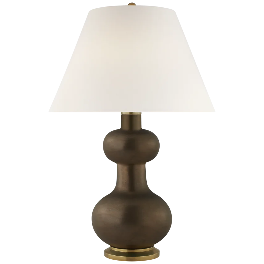 Chambell Table Lamp-Visual Comfort-VISUAL-CS 3607MBZ-L-Table LampsLarge-Matte Bronze-Linen Shade-11-France and Son