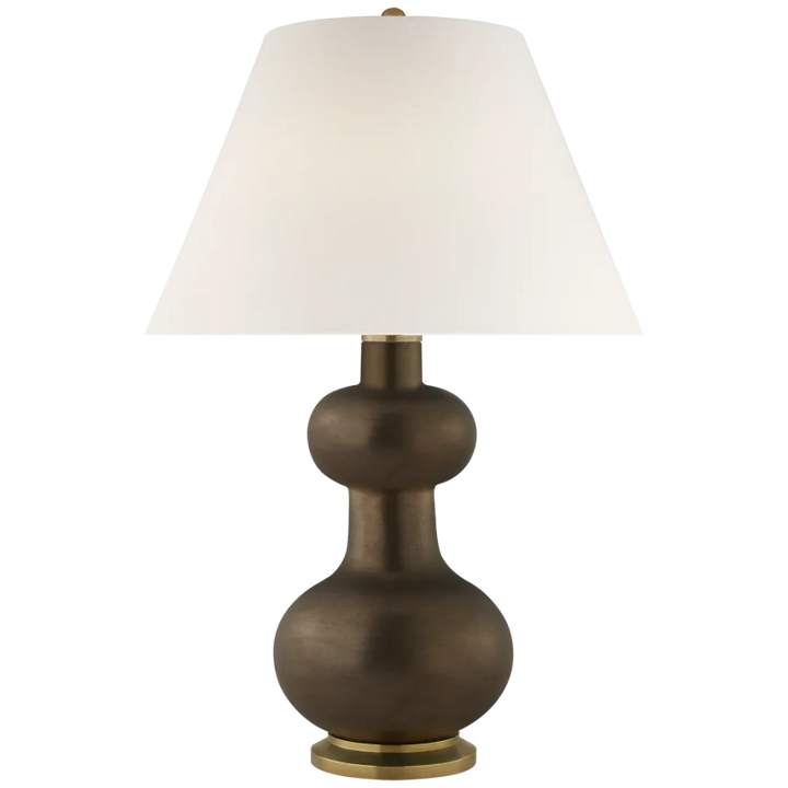 Chambell Table Lamp-Visual Comfort-VISUAL-CS 3607MBZ-L-Table LampsLarge-Matte Bronze-Linen Shade-11-France and Son