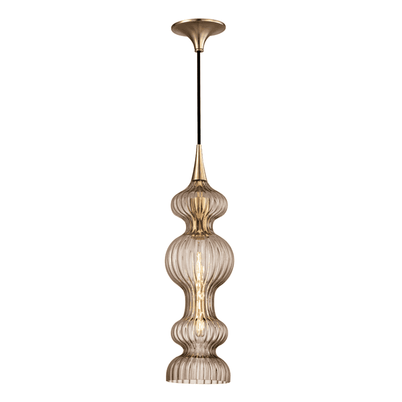 Pomfret 1 Light Pendant With Bronze Glass Aged Brass-Hudson Valley-HVL-1600-AGB-BZ-Pendants-1-France and Son