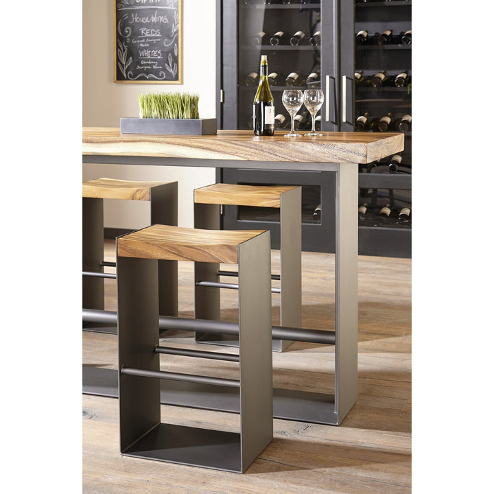 Iron Frame Bar Table, Chamcha Wood, Natural-Phillips Collection-PHIL-TH81409-Dining Tables-4-France and Son