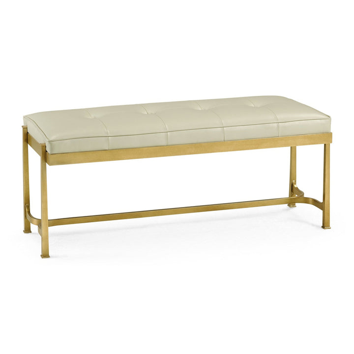 Iron & Cream Leather Bench-Jonathan Charles-JCHARLES-494150-G-L014-BenchesGilded Iron-1-France and Son