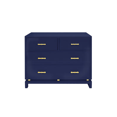 Declan Four Drawer Chest with Gold Leaf Hardware-Worlds Away-WORLD-DECLAN NVY-DressersNavy Lacquer-4-France and Son