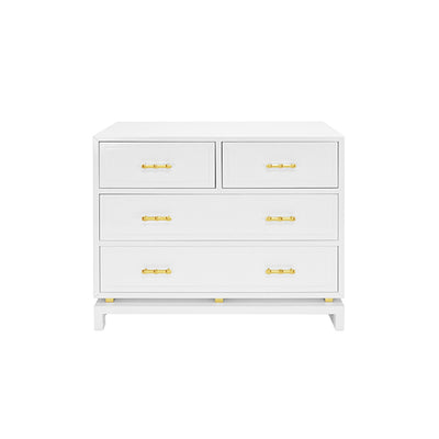 Declan Four Drawer Chest with Gold Leaf Hardware-Worlds Away-WORLD-DECLAN WH-DressersWhite Lacquer-8-France and Son