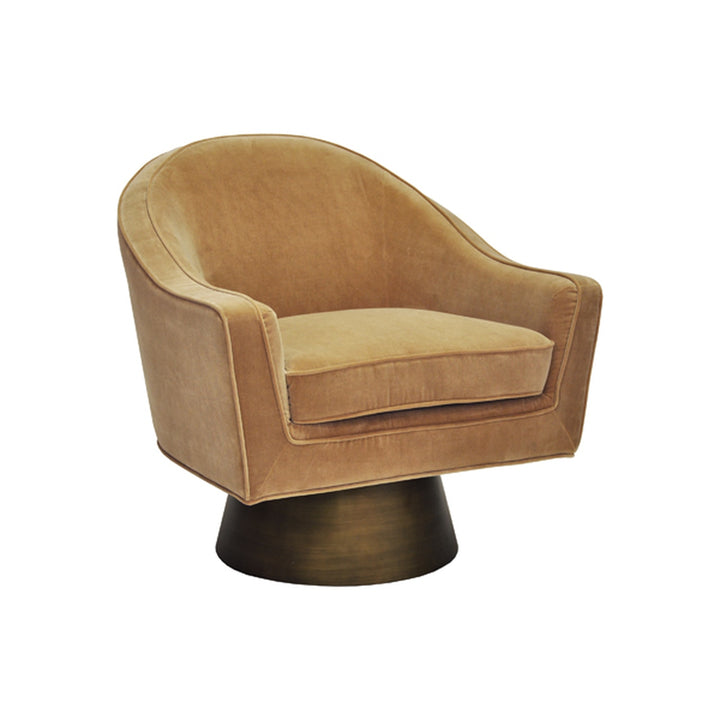 Dominic Modern Swivel Chair with Bronze Base-Worlds Away-WORLD-DOMINIC CML-Lounge ChairsCAMEL VELVET-5-France and Son