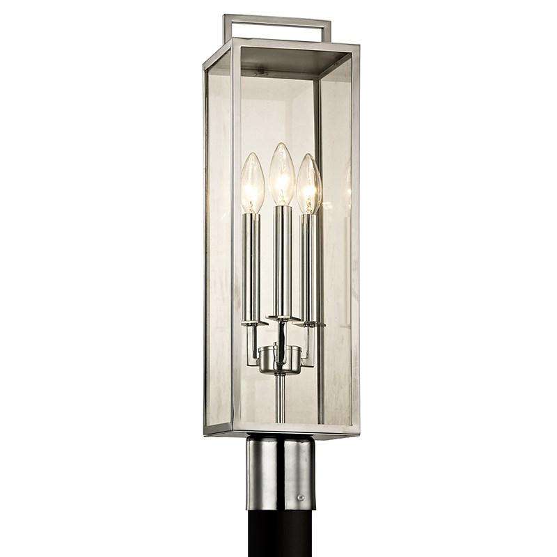 Beckham 3Lt Post-Troy Lighting-TROY-P6535-Wall LightingStainless Steel With Glass Shade-2-France and Son