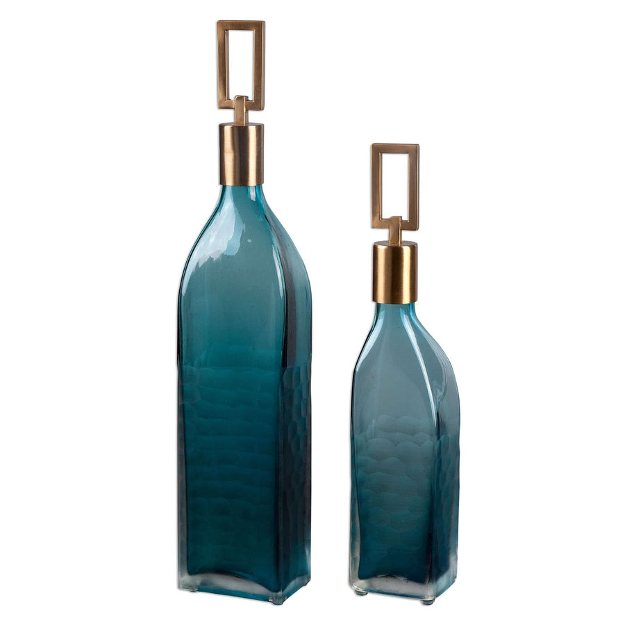 Annabella Teal Glass Bottles, S/2-Uttermost-UTTM-20076-Decor-1-France and Son