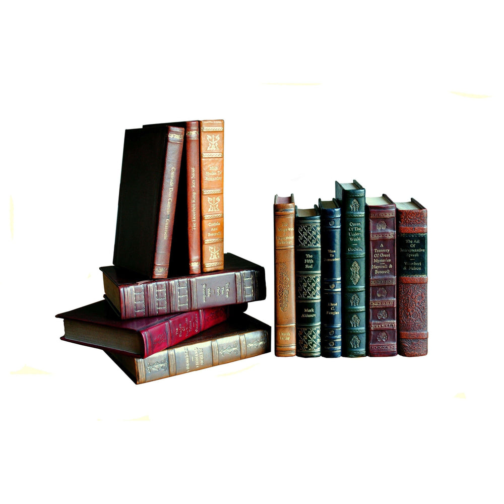 Assorted Rebound Leather Books [Set of 12]-SARREID-SARREID-17651-Books-2-France and Son