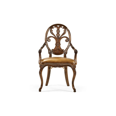 Sheraton Style Oval Back Arm Chair-Jonathan Charles-JCHARLES-494941-AC-WAL-L002-Dining ChairsWalnut & Medium Antique Chestnut Leather-7-France and Son