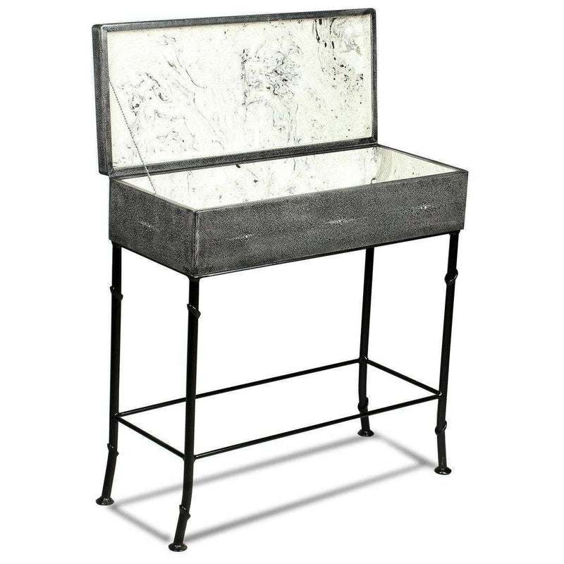Grey Leather Shagreen Box On Stand-SARREID-SARREID-40470-Side Tables-3-France and Son