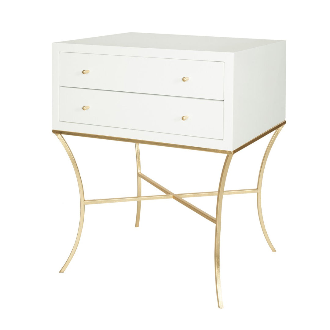 Elena Two Drawer Side Table in White Lacquerquer-Worlds Away-WORLD-ELENA WH-Side TablesWhite Lacquer-1-France and Son