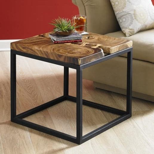 Martin Side Table, Chamcha Wood, Black Metal Base-Phillips Collection-PHIL-TH62862-Side Tables-2-France and Son