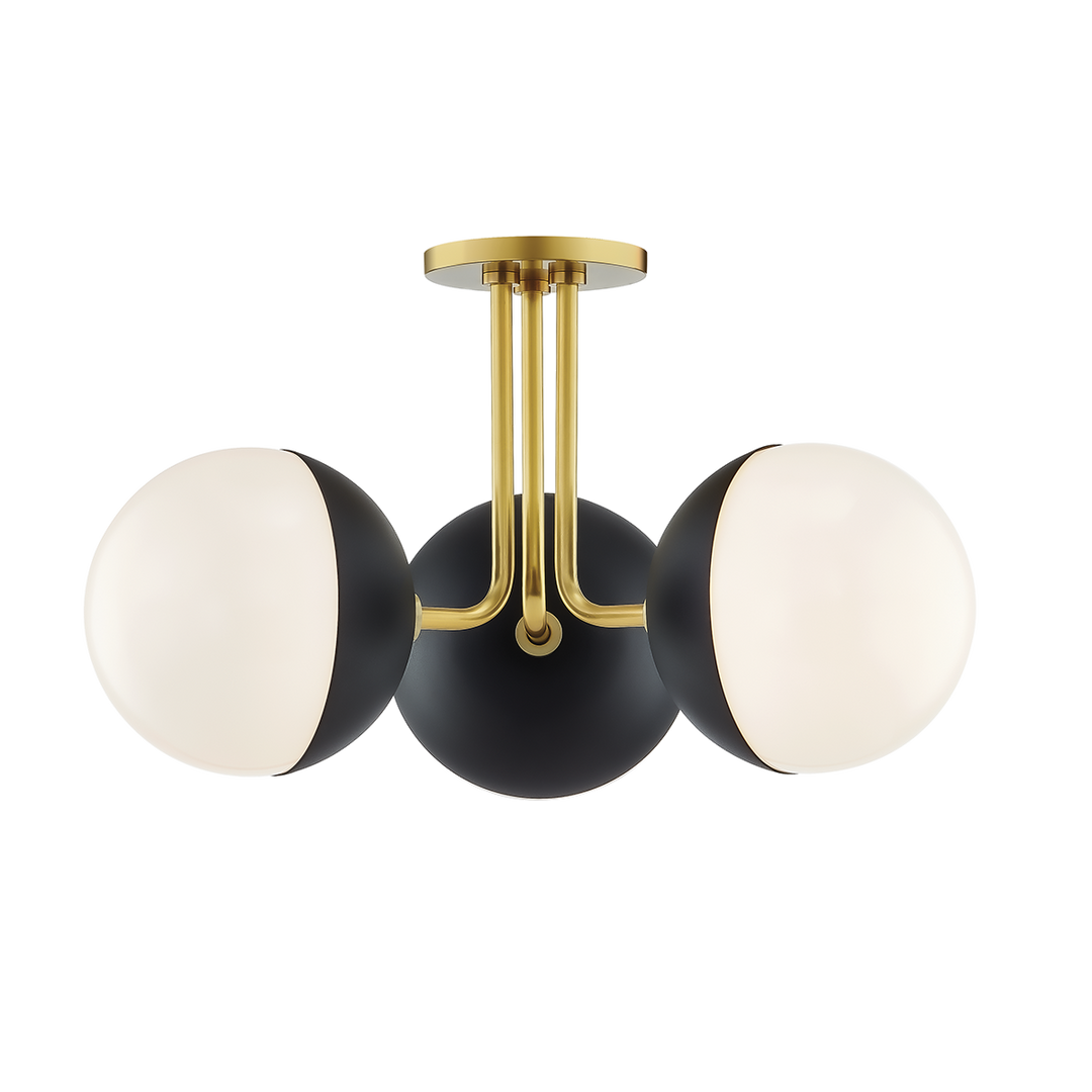 Renee 3 Light Semi Flush-Mitzi-HVL-H344603-AGB/BK-Flush MountsAged Brass / Black-1-France and Son