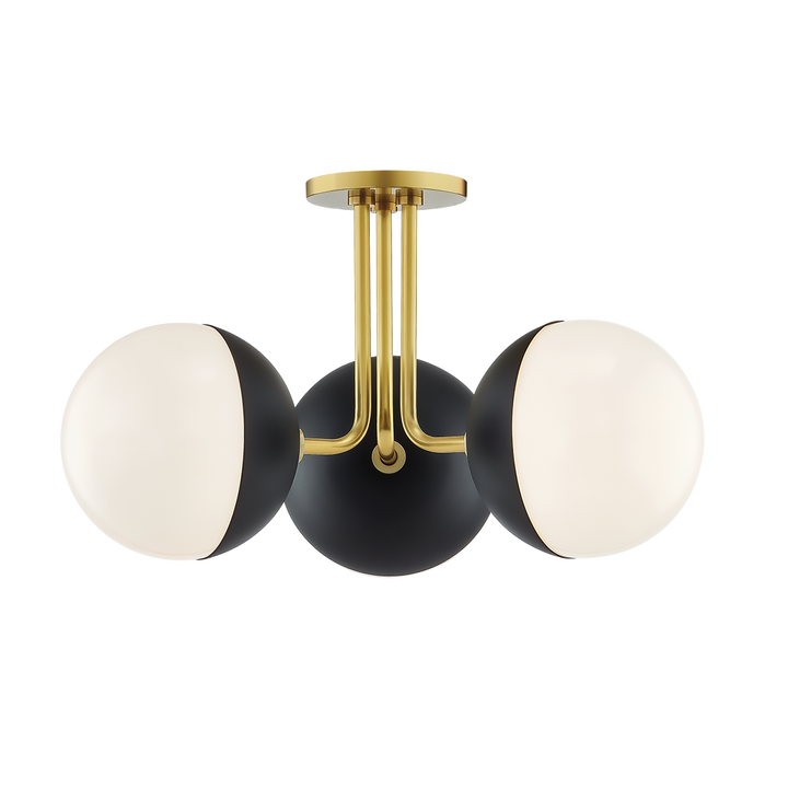 Renee 3 Light Semi Flush-Mitzi-HVL-H344603-AGB/BK-Flush MountsAged Brass / Black-1-France and Son